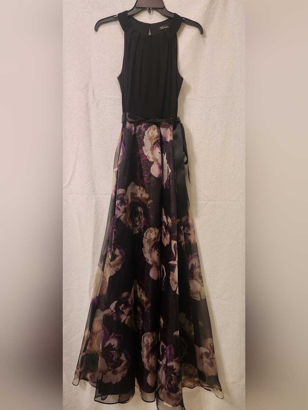 Floral Overlay Black & Purple A-Line Dress